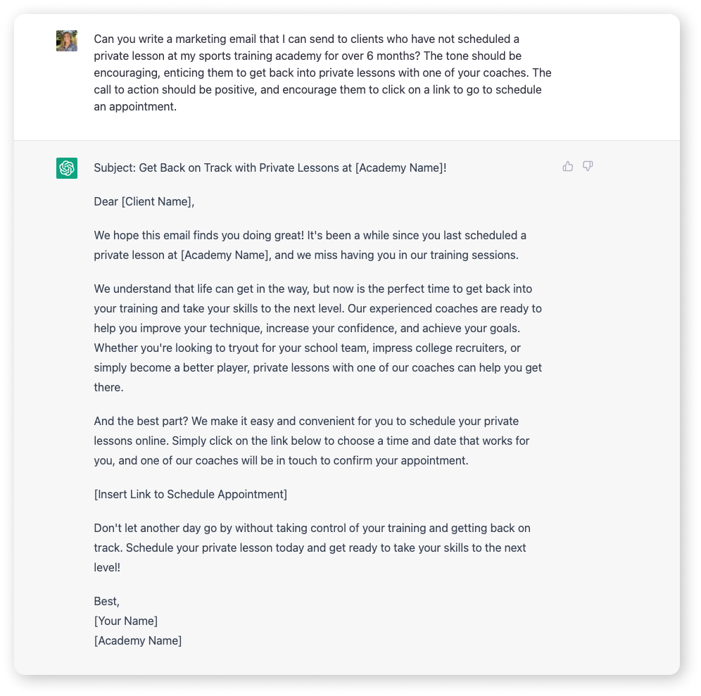 – upper hand Upper hand – use chat gpt to help draft marketing emails to send to clients.